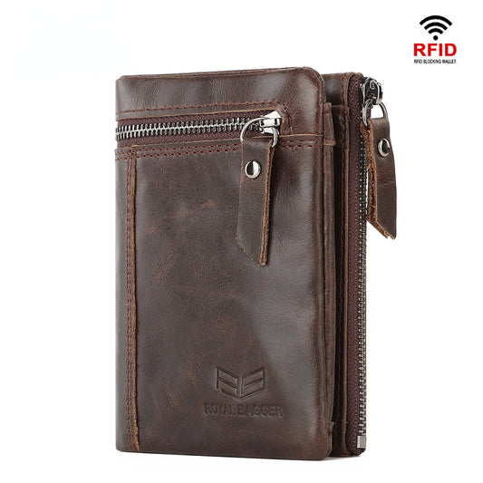 ロイヤルバガー RFID ブロッキングショート財布男性のためのリアル本物の牛革カードホルダージッパー財布ヴィンテージファッション男の財布