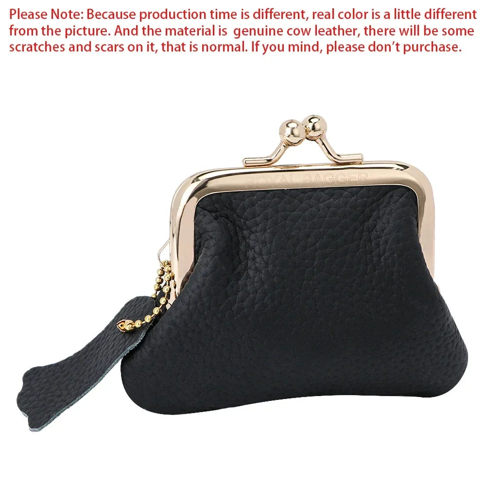 ロイヤルバガー小銭入れ女性のための本物の牛革チェンジポーチファッションキスロック小さな財布財布ミニ収納袋 1475 