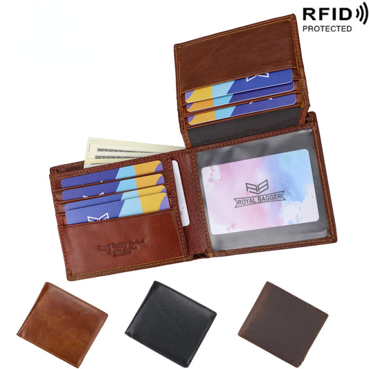 ロイヤルバガー RFID ブロッキングショート財布男性用クレイジーホースレザー牛革カードホルダーヴィンテージ三つ折り男性財布財布 1469 